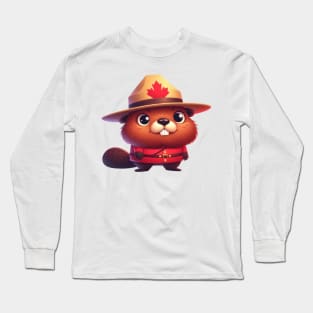 Cute Canadian Mountie Beaver Illustration Long Sleeve T-Shirt